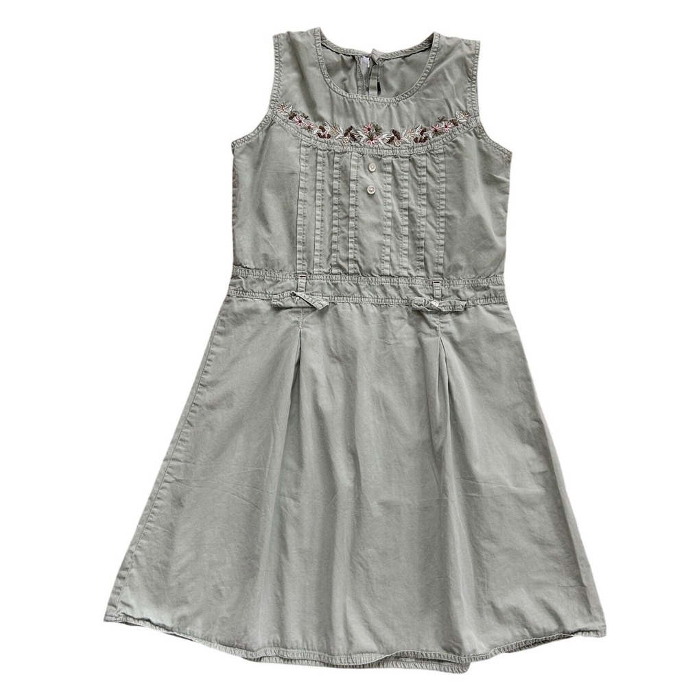 Vintage‎ Handmade Sage Green Embroidered Pintuck Sleeveless Dress Size 38 M